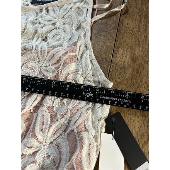 Sienastudio Lace Overlay A Line Dress Peach Under With Ribbon Sash. Size 16 New - Picture 10 of 11